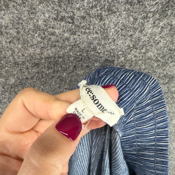 Ee:some Pants Women L Large Blue Striped High Rise Drawstring Wide Leg Cotton - Picture 7 of 9